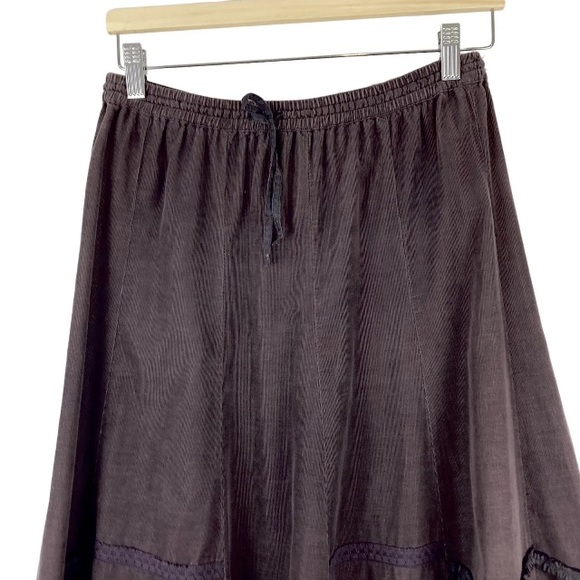 Monsoon Gypsy Skirt Brown 8/10 Silk Frill Needlecord Elastic Waist Hippie Boho - Picture 4 of 9